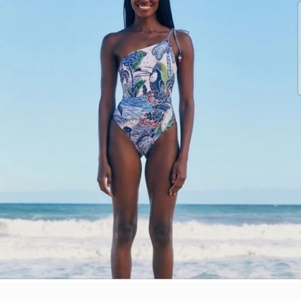 FARM Rio One Shoulder Tropical Print One Piece